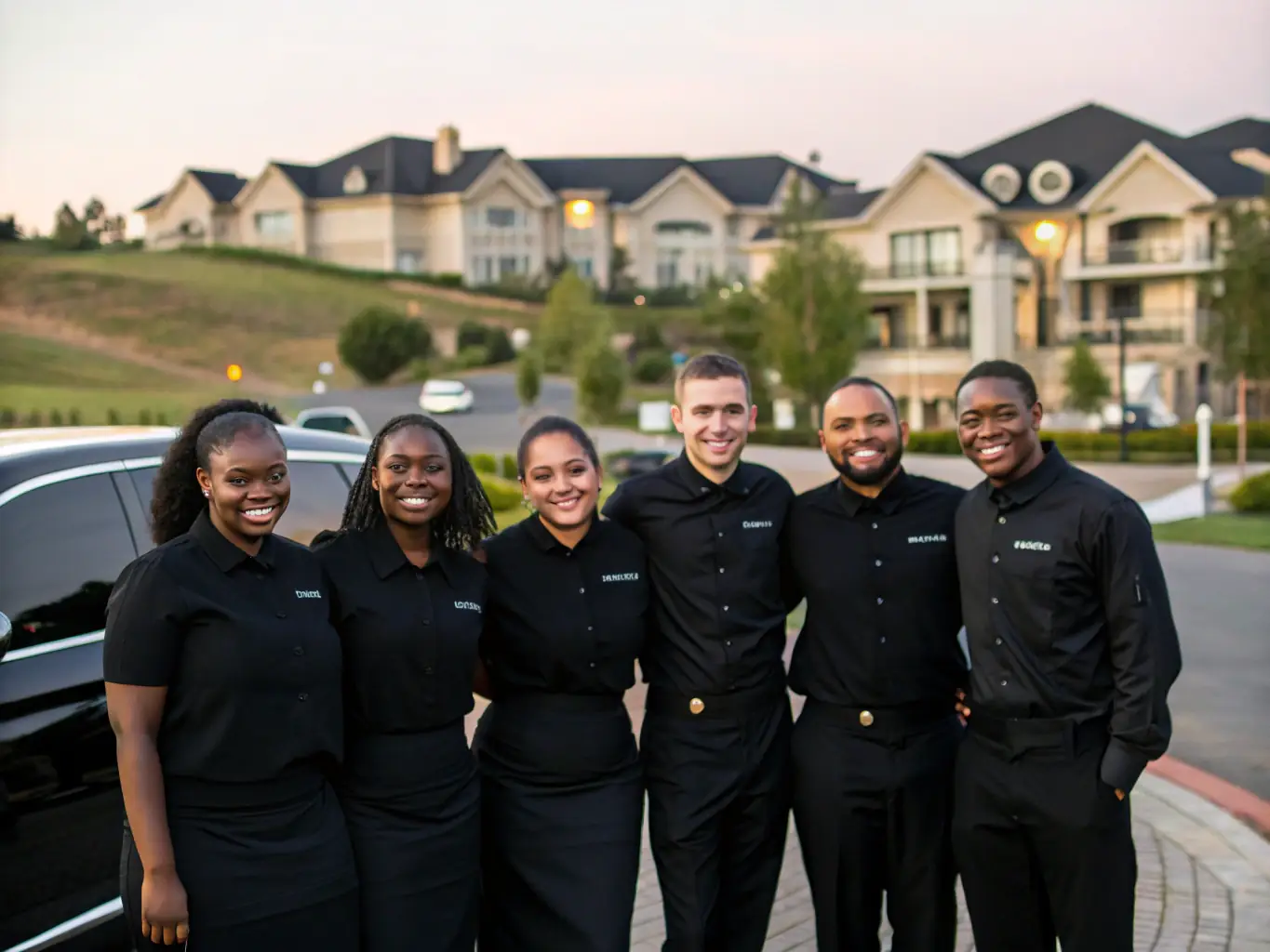 A sophisticated corporate event entrance with Valet XO valets efficiently managing vehicle drop-offs.